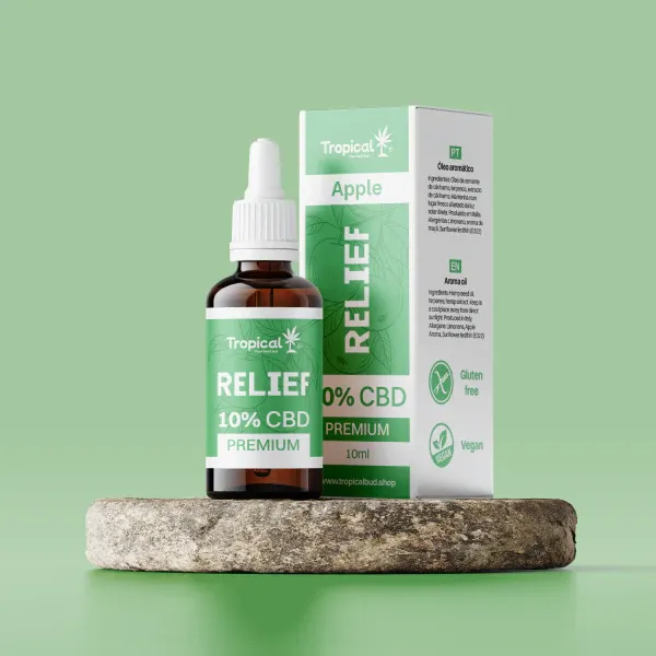 ÓLEO DE CBD RELIEF 10% – TROPICAL BUD PREMIUM MAÇÃ (10ML)