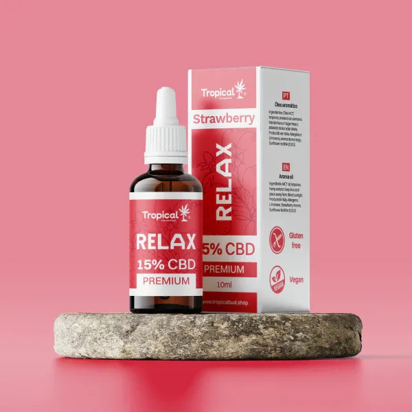 Óleo de CBD RELAX 15% - Tropical Bud Premium Morango  (10ml)